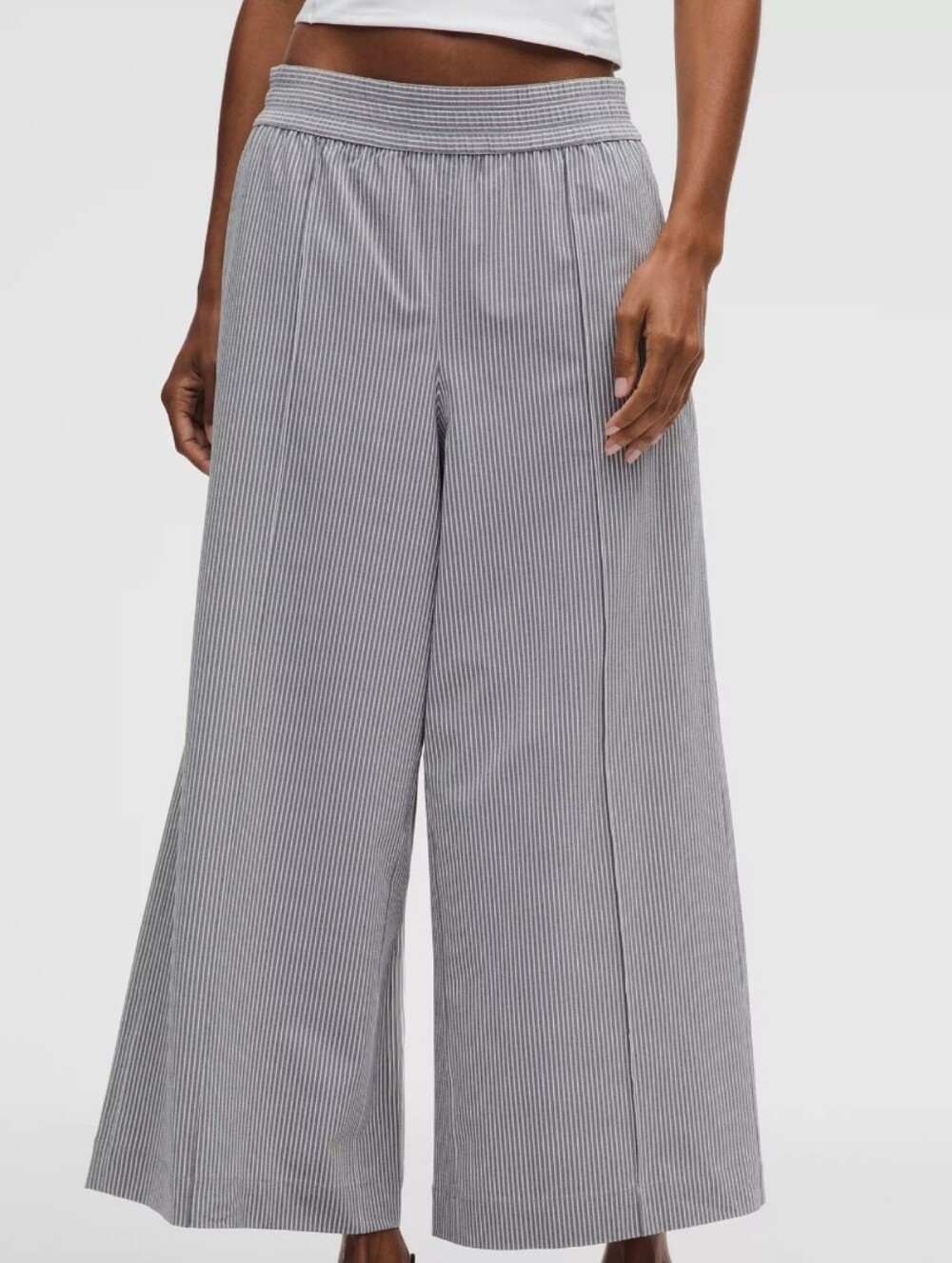 lululemon athletica Navy & White Pinstripe Wide Leg Jumpsuit Pants